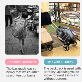 Rolling Backpack Trolley Cart with Stair-Climbing Quiet Wheels,Foldable Aluminum Frame,Adjustable Handle,Large 77 lbs Capacity–Fits Travel Bags,Book Bags,Shopping–Black,No Edge Guard