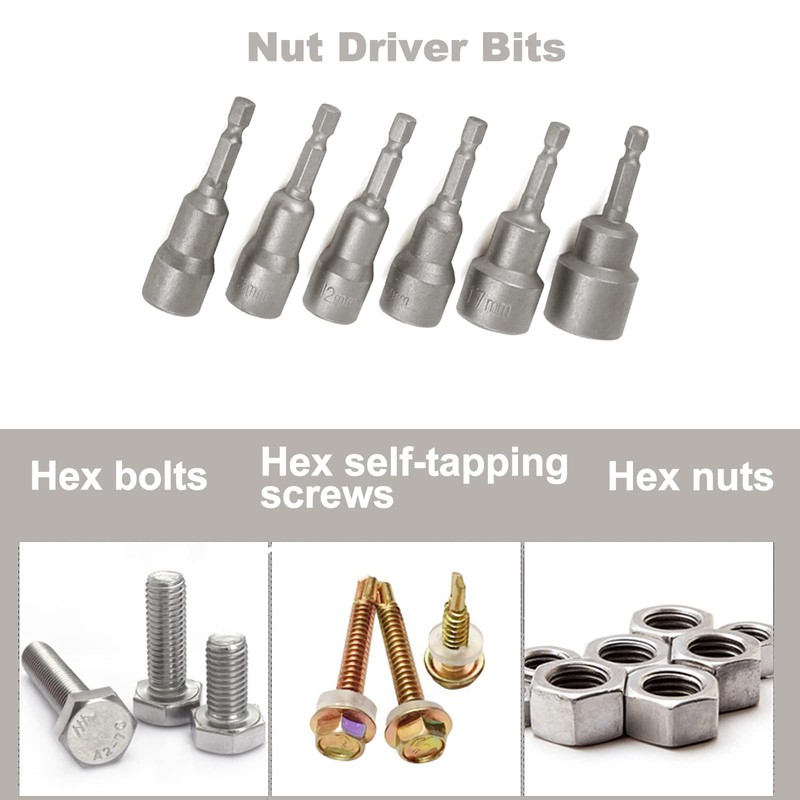 Nut Driver Bit 9mm, 65mm Length, 1/4 inch Hex Shank,