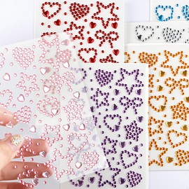 6 Sheets Colorful Face Gems Stickers 3D Heart Bow Star Glitter Face Stickers for Makeup Rhinestone Sticker Self Adhesive Gems for Crafts Scrapbook Decorations Rhinestones Gem Sticker Jewels Body Gem