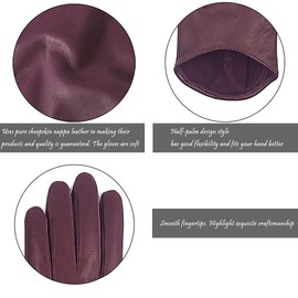 Harssidanzar GL011EU Women's Lambskin Leather Half Palm Short Gloves Unlined, burgundy
