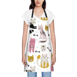 Smooffly Cute Cats Apron Adjustable Apron Cooking Kitchen Chef Women Men Aprons for Home Kitchen, Restaurant, Coffee House, Baking Gardening BBQ