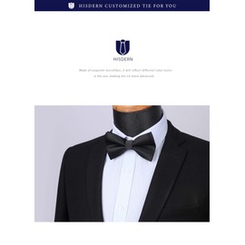 HISDERN Men's Bow Tie, Dot, Checked, Paisley, Adult, Floral Pattern, Plain, Glossy, Hook, Easy to Put on and Take Off, Wedding, Party, Choose Color, 02 black (solid)