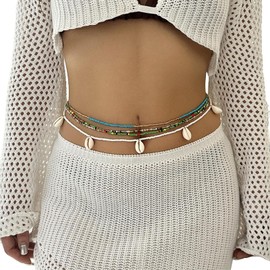 4Pcs Summer Beach Colorful Beaded Waist Chain Jewelry Sets Multi-layered Shell Beads Belly Chain Bikini Waist Beads Body Accessory Jewelry for Women