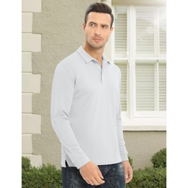 MAGCOMSEN Golf Polo Shirts for Men Long Sleeve Shirts Moisture Wicking Polo Shirts Performance Collar Shirts White,L