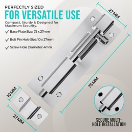 Trimming Shop Silberne robuste 7,6 cm Edelstahl-Tür-Sicherheitsbolzen – Schieberiegel für Tore, Schuppen, Höfe, Badezimmer- und Garagentore mit Schrauben, 2 Stück