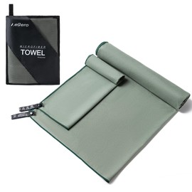 Aegero Camping Towel,2 Pack Microfiber Travel Sports Towel,Quick Dry-Super Absorbent-Ultra Compact-Ultra Soft-Lightweight.Suitable for Gym,Yoga,Trip,Beach, Shower, Backpacking,Pool(Army Green)