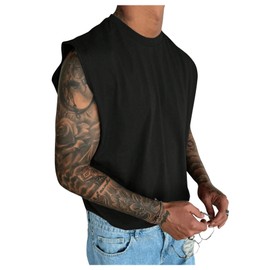 SweatyRocks Men's Solid Color Round Neck Gym Tank Top Sleeveless Workout Shirts Black Large