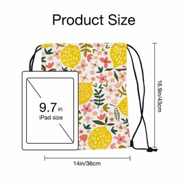 Sotunad Drawstring Backpack Fresh Lemon Lightweight Gym Backpack Yellow Fruits Green Leaf Red Flower White Background for Women Men 14x16.9 Inch