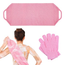 3PCS Back Exfoliator, Exfoliating Glove and Body Scrub Set, Exfoliating Gloves and 45 x 20cm Back Scrubber, Suitable for Home Spa Treatments, Exfoliation Before Shaving, and Skin Cleansing