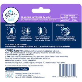 Glade PlugIns Refills Air Freshener, Scented and Essential Oils for Home and Bathroom, Tranquil Lavender & Aloe, 3.35 Fl Oz, 5 Count