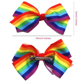 Rainbow Hair Bows with Clip for Girls 4 Inches Grosgrain Rainbow Hair Pins for Kids Rainbow Gay Pride Day Headwear Hairpin Alligator Clips Bows for Girls Toddlers Kids Women 6PCS