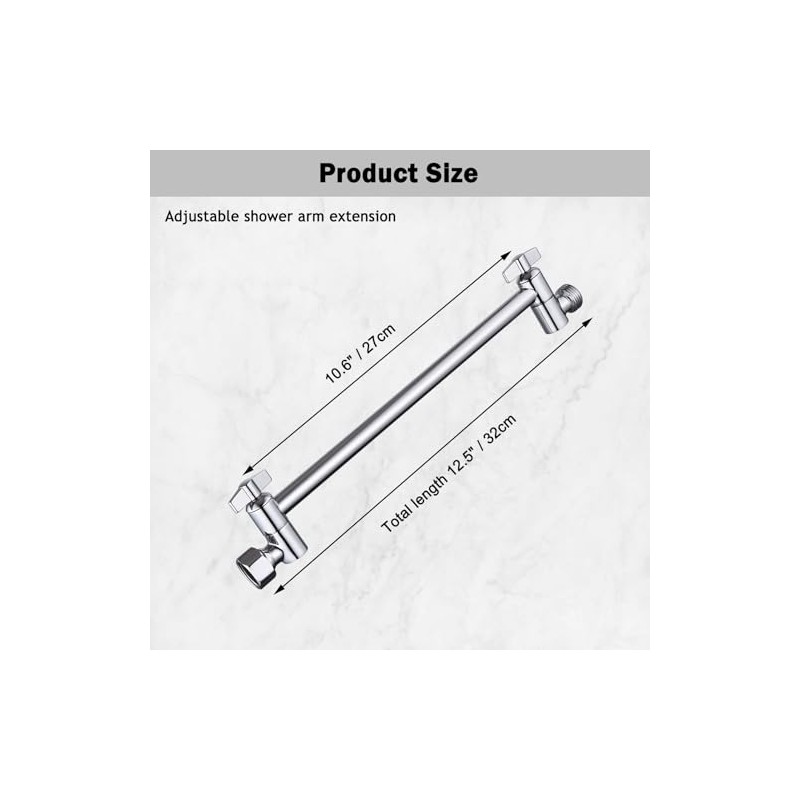 12-Inch Shower Head Extension Arm, Adjustable Shower Extension Arm, Stainless