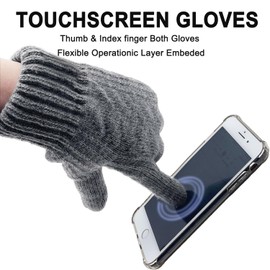 Beurlike Winter Gloves for Men Touch Screen Gloves with Fleece Lining Thermal Warm Knit Gloves for Ski Running Outdoors(Grey)