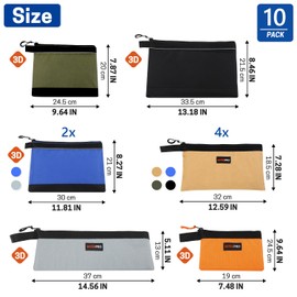 WISEPRO 10 PCS Zipper Tool Pouch, Waterproof 600D Tool Bag Storage Kit Small Electrician Tools Pouch Bag, Utility Zipper Pouches for Organizing