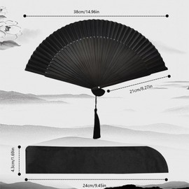 Pack of 2 handheld folding fan fans, hand fan with tassel, folding fan, hand folding fans, for performance dance, home decorations, wedding gifts, black.