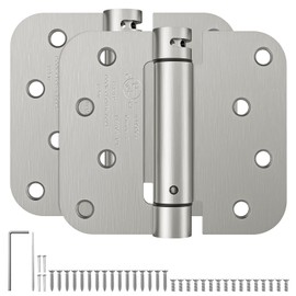 HOSOM Self Closing Door Hinges, Spring Loaded Hinges 4 Inch, Adjustable Tension for Garage, Front Door, Back Door, UL Listed, for Left and Right Hand Door, 5/8'' Radius Corners, Brushed Nickel, 2 Pack