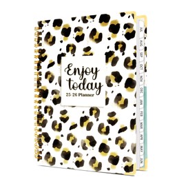 MOSA BEAR 2025 Planner 12-Month Daily Weekly Monthly Aesthetics Planner from JUL.2025 to JUN.2026, Spiral Subject Notebook with Stickers，Bookmark and Inner Pocket for School Office Home (6.3" x 8.5") (leopard)