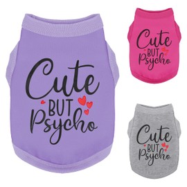 Stylish Dog Clothes: Expressive Cotton Puppy Shirt Vest for Small and Medium Dogs, Featuring 'Cute but Psycho' Slogan Print - Perfect for Showing Off Your Pet's Unique Style! Purple XS