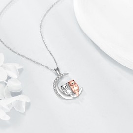 YONFQE Otter Necklace 925 Sterling Silver Moon Pendant Friendship Jewelry Gift for Women