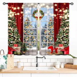 TKUYO - Cortinas para árbol de Navidad, Año Nuevo, Invierno, Bosque de Nieve, Feliz Navidad, decoración de fiesta, decoración de ventana, tratamientos para recámara, sala de estar, cocina, baño, 2