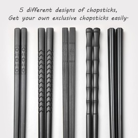 5 Pairs of Japanese Alloy Chopsticks, Reusable Classic Style, Washable for Dishwasher, Set in Beautiful Gift Box (Mixed Style)