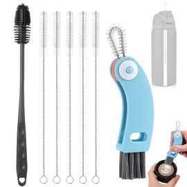 7pcs Water Bottle Brush Set, Long Handled Silicone Bottle Cleaner Brush with Multiple-Use Cup Lid Brush & Straw Brush Cleaning Kit for Owala FreeSip 24oz/32oz/40oz