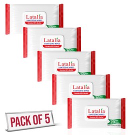 Latalia Hand Sanitizing Wipes - Pack of 5 Alcohol Wipes for Hands & Surfaces, Ideal for Home, Office & Travel (100 Counts)