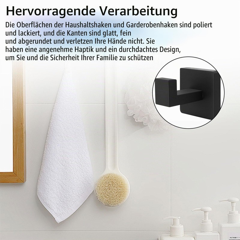 HERKINDNESS Pack of 2 Towel Holder Black with Drilling Stainless