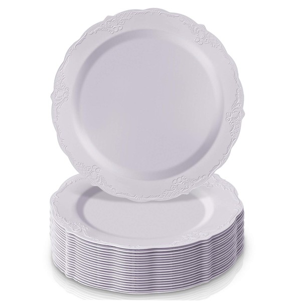 DISPOSABLE DINNERWARE SET, 20 Dinner Plates (Vintage - White, 10.25")