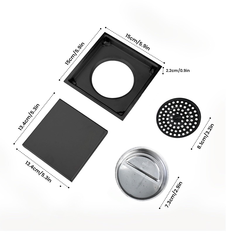 HEEDU Drenaje de Piso15*15CM, SUS304 Acero Inoxidable, Coladeras de Desagüe