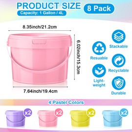 Blushtier 8 Pack 1 Gallon Easter Plastic Bucket with Lids Round Freezer Colorful Plastic Bucket with Handle, Easter Storage for Egg,ice Cream, Freezer, Soup, Kitchen, Drinks, Home