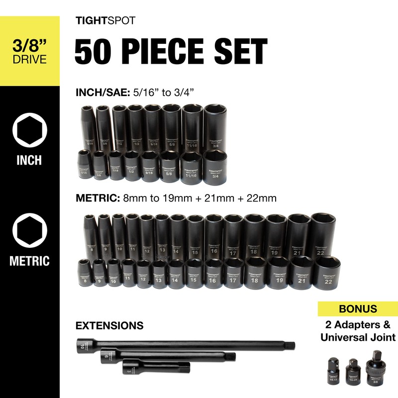 TIGHTSPOT 3/8" Drive 50pc Impact Socket PRO SET, our Most