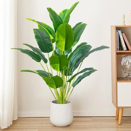 Artificial Banana Tree Leave without Pot for Room Decor, 1 Count Real Touch Fake Plant, Artificial Banana Plant for Home Garden Decoration - Color: Green, Specification: M