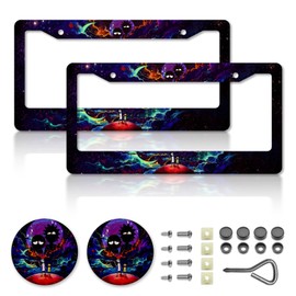 Anime License Plate Frames，Anime Car Accessories for Women and Men ，Cute License Plate Holder，Aluminum License Plate Frame Fits Standard US Vehicles Size 12.2 x 6 Inch (Black-2pcs)