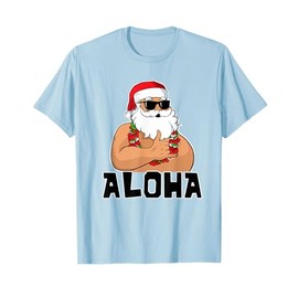 Aloha Santa Claus Funny Christmas Hawaii Santa T-Shirt, blue