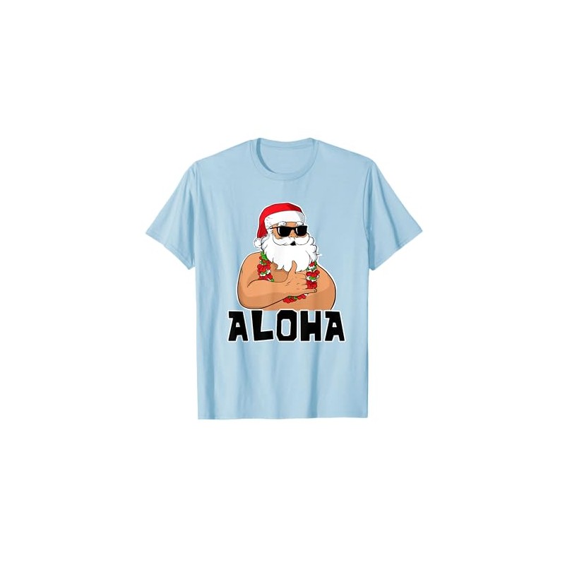 Aloha Santa Claus Funny Christmas Hawaii Santa T-Shirt, blue