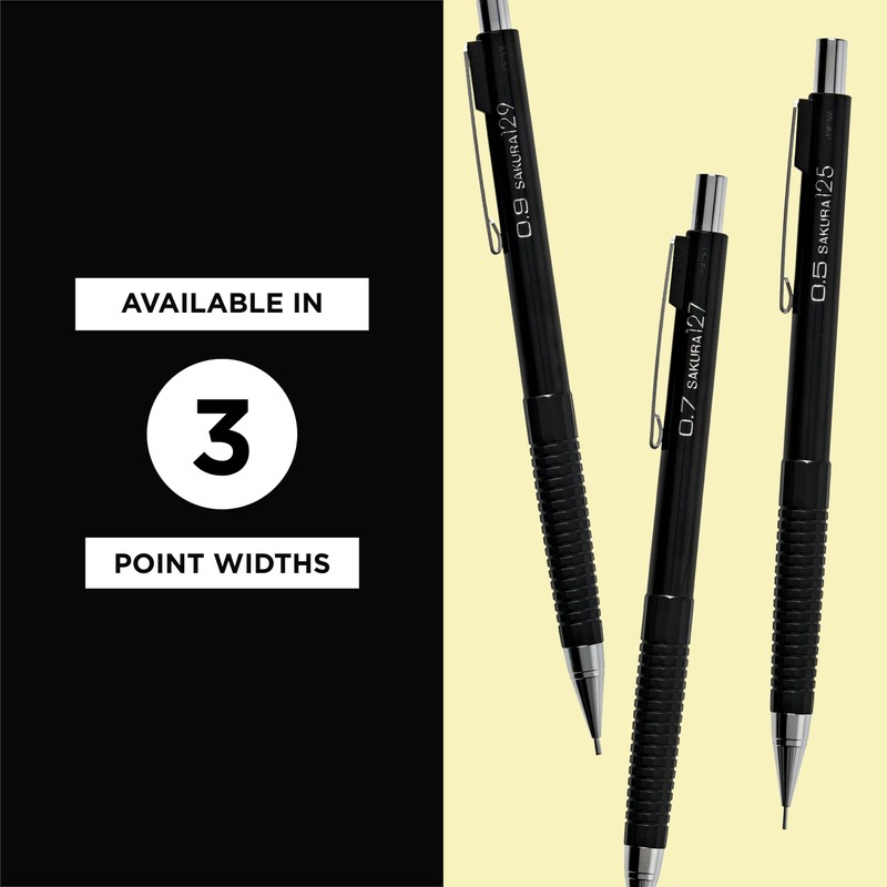 SAKURA 50297 Mechanical Pencil Fixed Sleeve 0.5-mm with 3 Erasers,