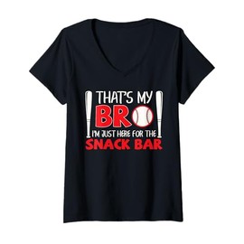 Womens Funny Baseball Brother That's My Bro Here for Snack Bar V-Neck T-Shirt