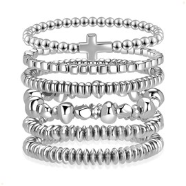 Joyline Religious Christian Gifts for Women Non Tarnish Stackable Stretch Cross Bracelets Elegant Catholic Jewelry for Baptism, Birthday, Mother's Day (Silver)