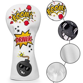 Popular BOMBS Golf Headcover Driver Cover Utility Cover Hybrid Cover Stylish Design with Number Tag Luxury Embroidery, Set of 3 (1 Driver Cover)