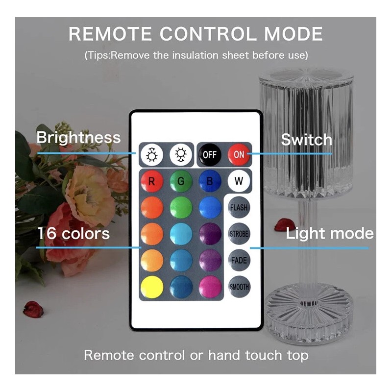 TOMSHINE Crystal Diamond Table Lamp, 16 Colors USB Charging Touch