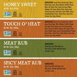 Rufus Teague BBQ Sauce & Rub 4-Piece Gift Set, Saucin' & Rubbin' Kit, Honey Sweet, Touch O' Heat, Spicy & Original Meat Rub, Gift for Grill Lovers