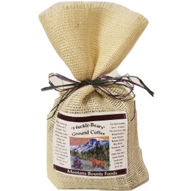 Montana Huckleberry Dessert Ground Coffee - 12 oz Rustic Western Style Burlap Bag from Bounty Foods All Natural Enjoy this Brew as an American Breakfast Essential (HKCof)