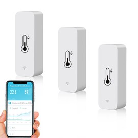 Wi-Fi Smart Thermometer Hygrometer, Digital Mini Indoor Temperature and Humidity Sensor, App Remote Control for Greenhouse Cellar, Compatible with Alexa, Google Home Set of 3