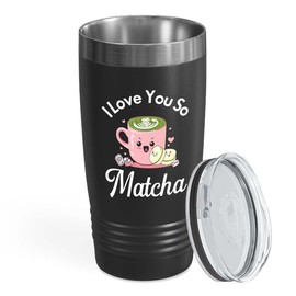 Flairy Land Matcha Puns Black Edition Ringneck Tumbler 20oz - I Love You So Matcha - Matcha Lover Gift Grandma Oolong Addict Grandpa Relax Enthusiast Mom Machaholic Friend Tea Lover