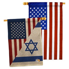 Breeze Decor Bandera de Israel US Israeli American Flags for Outside 3x5 Burlap Banner Pack Room Door Outdoor Poster Indoor Vintage Tapestry Grandma Gifts Wall Hanging, Jewish Decorations Made in USA