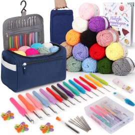 Coopay 73-Piece Crochet Set for Beginners, Portable Crochet Hook Set with 15 Wool, Bag, Crochet Accessories, 2.0-10 mm Ergonomic Crochet Hooks with Long Soft Handle, Practical Crochet Hook Set, Dark