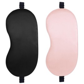 2 Pack Sleep Mask, 100% Blackout & Zero Pressure, Luoqun88 Mulberry Silk Cover with Adjustable Strap, Machine Washable for Long-Lasting Use for Travel & Deep Sleep with Elegant Box (Pink & Black)