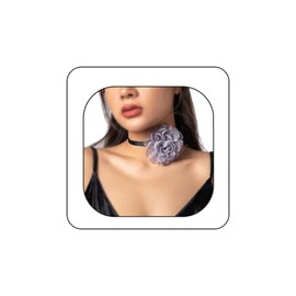 Rannyrena Elegant Artificial Flower Long Wrap Necklace Wax Thread Ribbon Tulle Flower Tie Collar Necklace Boho Prom Party Festival Rose Accessory for Women (Gray(wide))