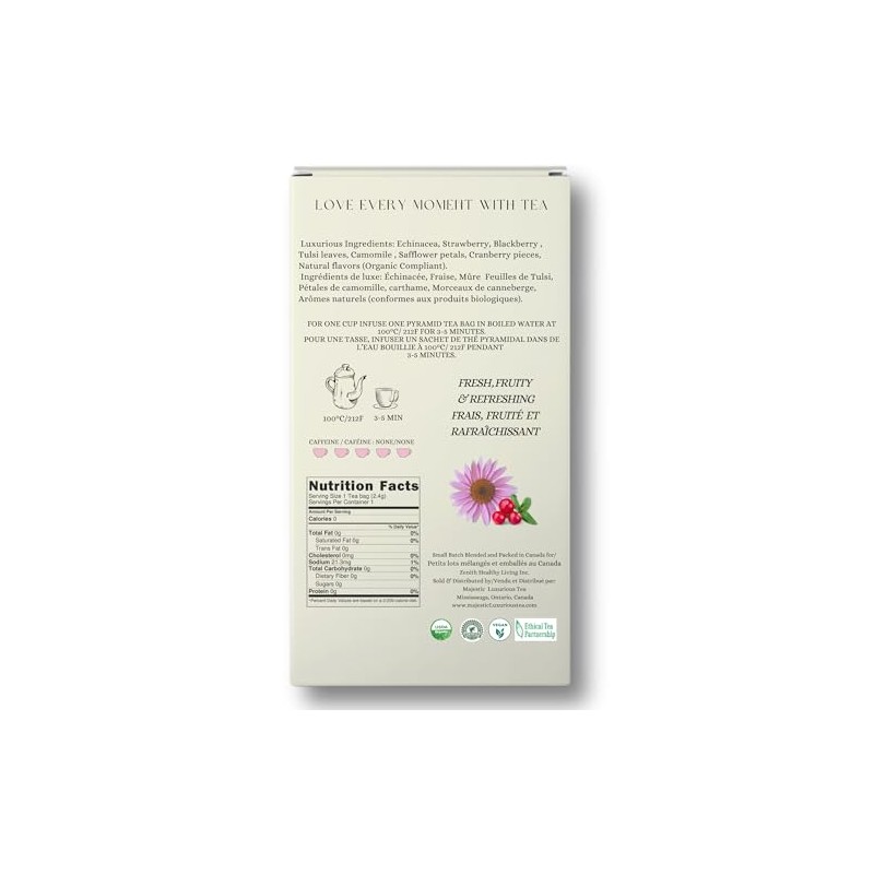 Majestic Tea_ CRANBERRY ECHINACEA | Caffeine Free | Individually Wrapped